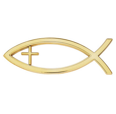 Icthus With Cross Auto Emblem - Gold