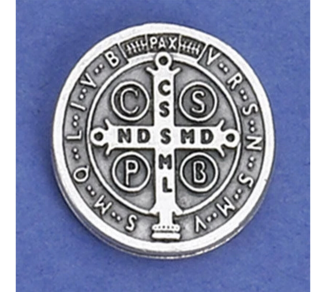 Saint Benedict Medal Lapel Pin
Silver Tone