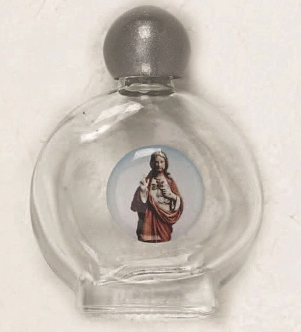 Sacred Heart Small Glass Holy Water Bottle