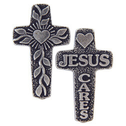 Pewter Pocket Cross Piece Jesus Cares