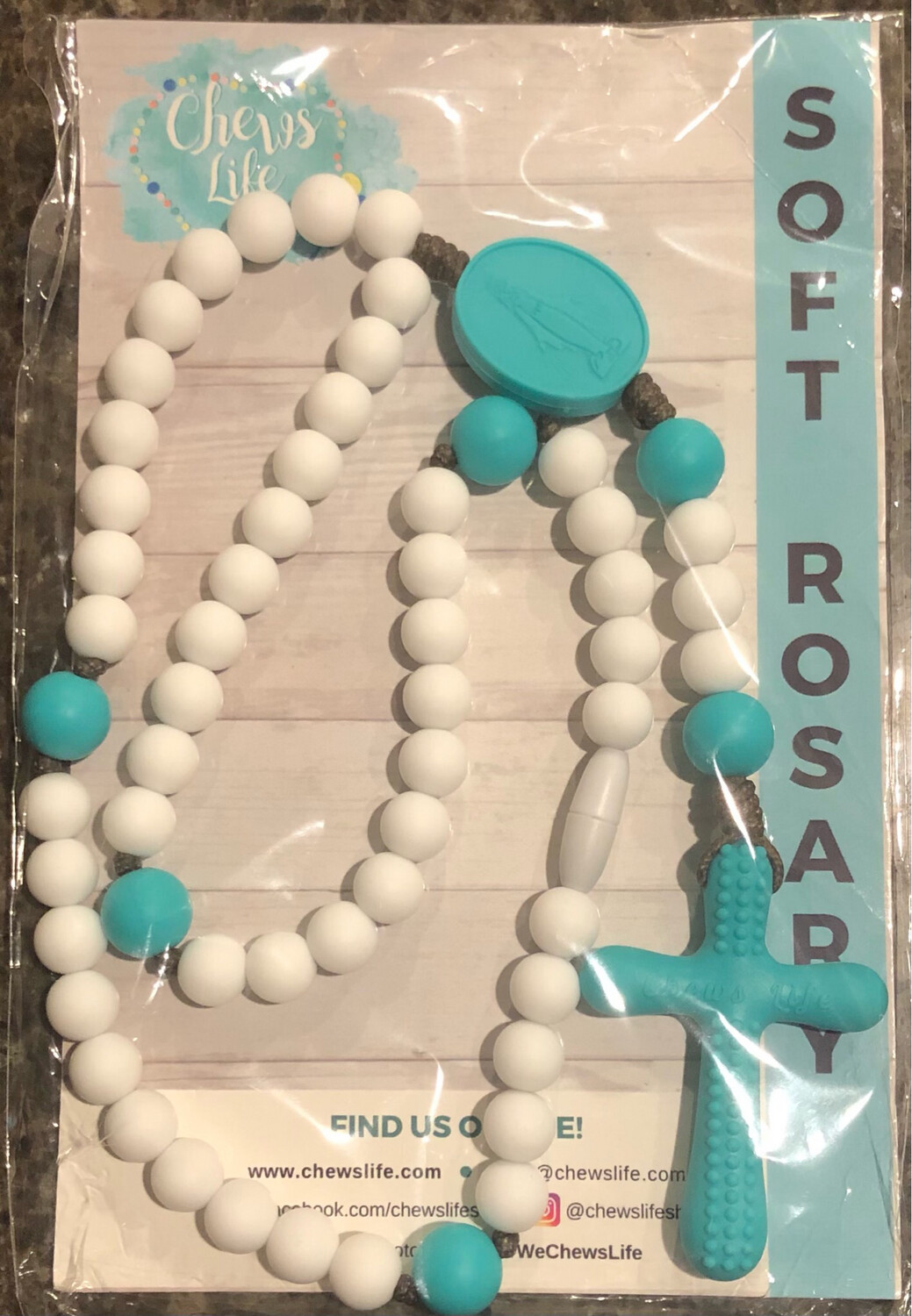 Chews Life Rosary Turquoise & White