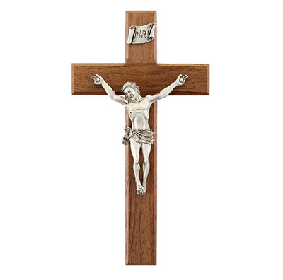 8” Walnut Crucifix with Pewter Corpus