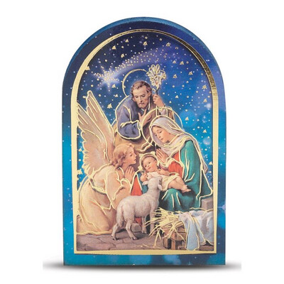 Standing Wooden Plaque with Gold-Embossed Nativity Scene