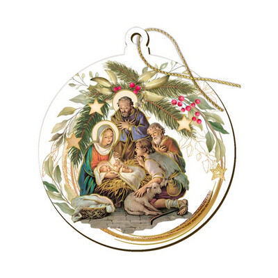 Fine Art Round Wooden Christmas Ornament with Gold Accents