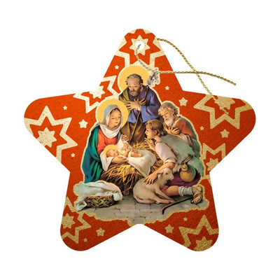 Fine Art Wooden Christmas Star Red Ornament