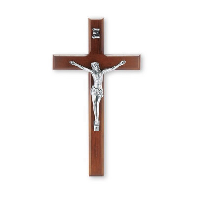10&quot; Walnut Crucifix with Antique Silver Plated Corpus
