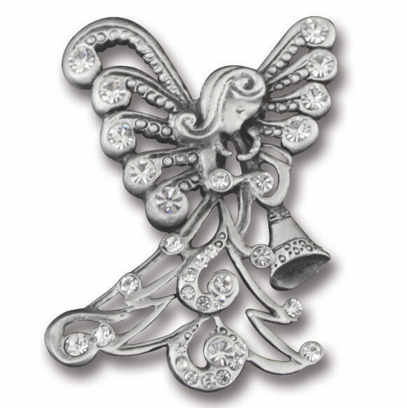 Crystal Pave Angel Pin W/Trumpet