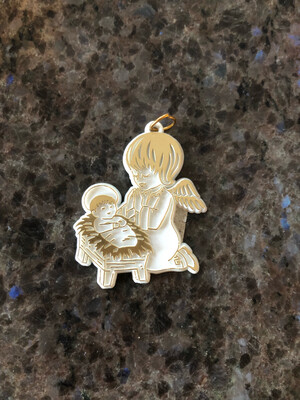 Angel  and Manger Ornament  2”