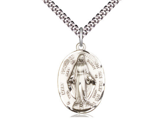 Sterling Silver Immaculate Conception Medal 18” Chain