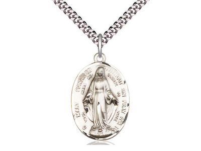 Sterling Silver Immaculate Conception Medal 18” Chain