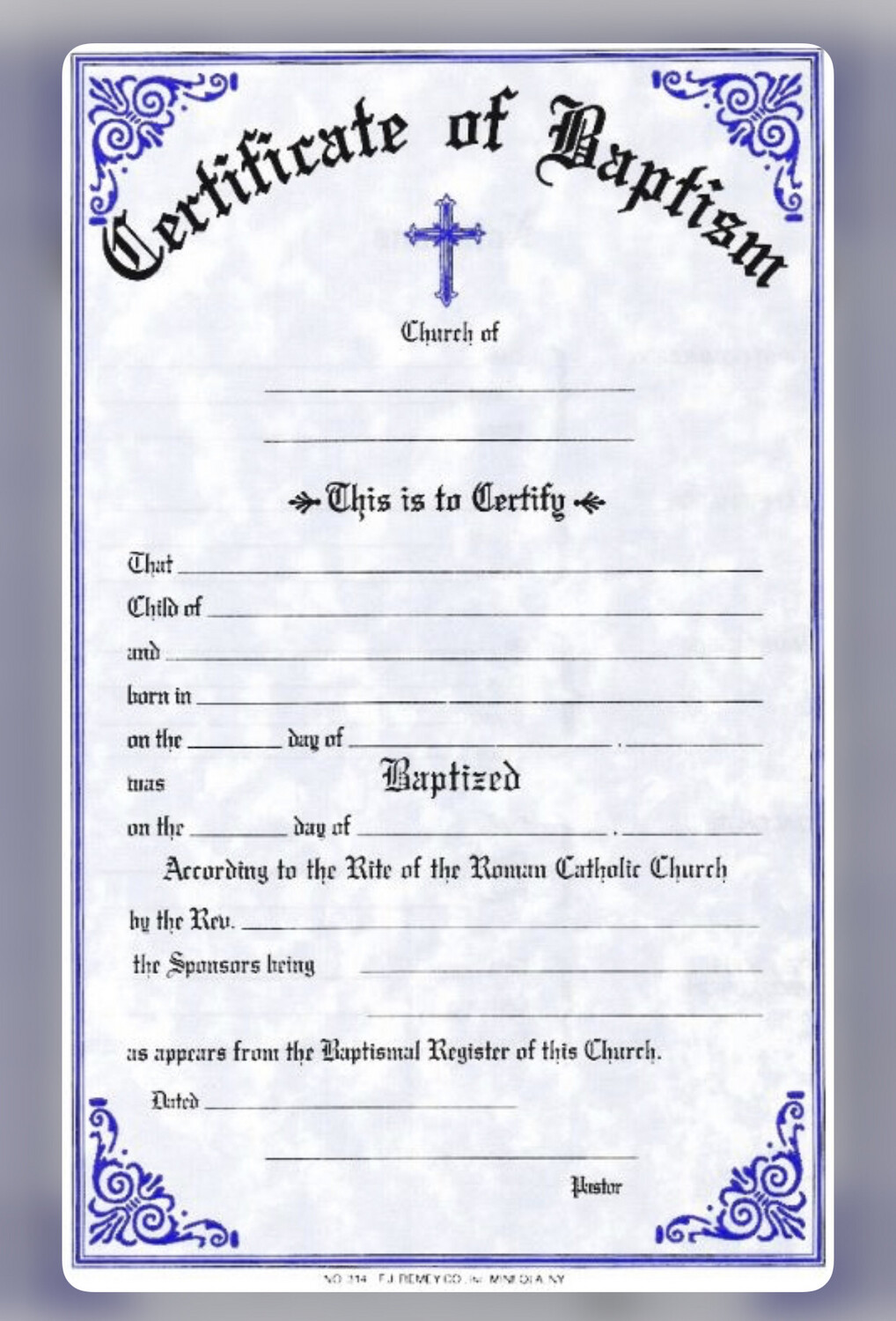 Certificate of Baptism 50 Sheets