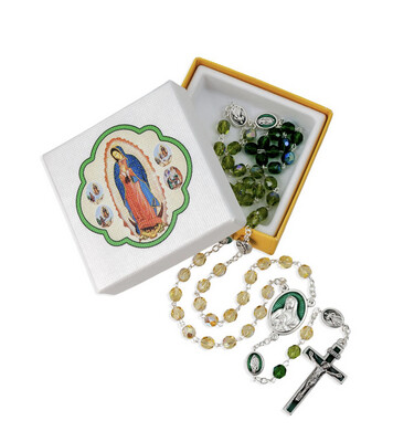 Tri Color Glass Bead Rosary OL Guadalupe 1334