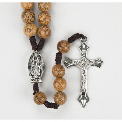 8mm O L Guadalupe Brown Wood Rosary 1161-8