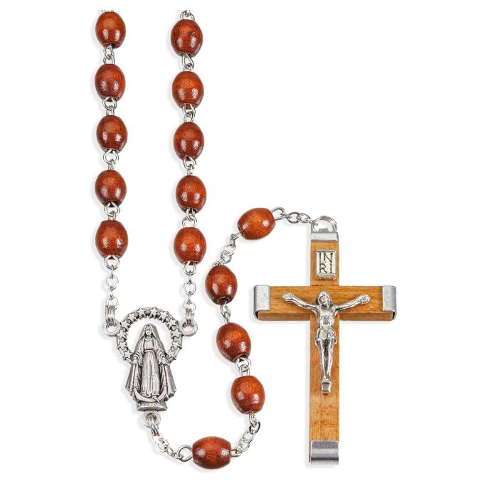 Natural Wood Bead Rosary 152BNBX 