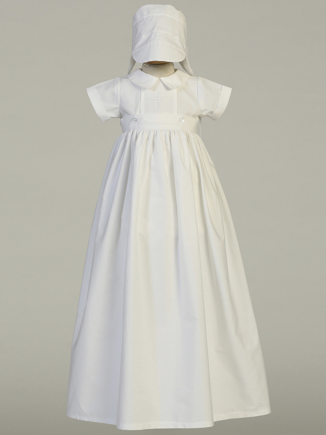 Dominic - Cotton Baptism Romper with Hat and Detachable Gown
