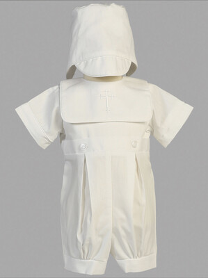 Zachary - Cotton Baptism Romper with Hat