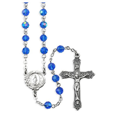 6mm Sapphire Crystal Aurora Borealis Bead Rosary