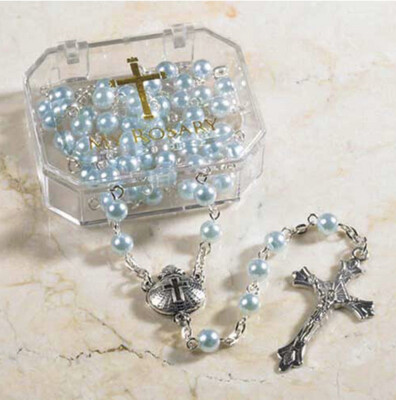 Blue Pearl Baptism Rosary Shell PD078