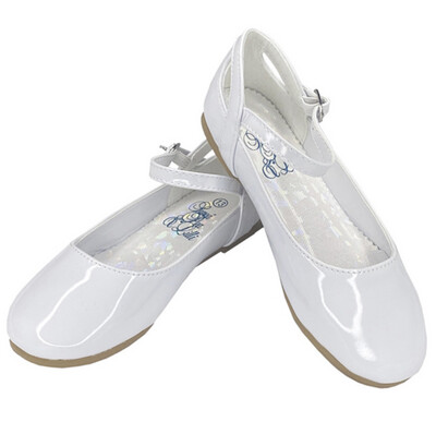 Elsa Girls White Patent Flat Shoe w Strap