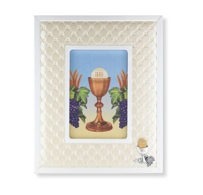 White Synthetic Leather Picture Frame with a Chalice