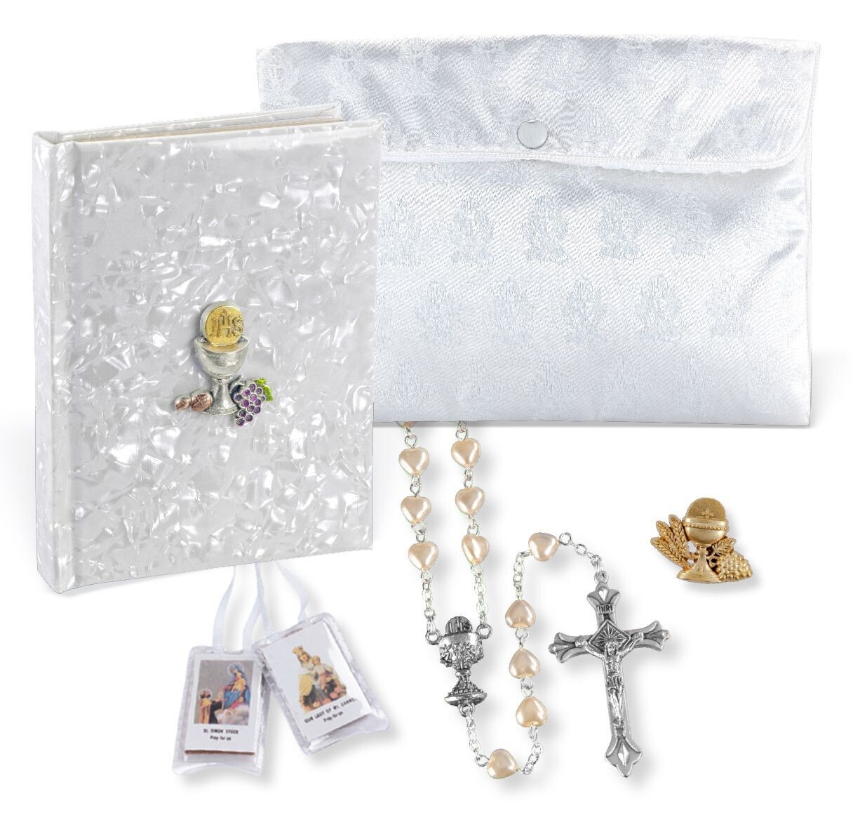 5 piece Deluxe White Pearlized Communion Gift Set