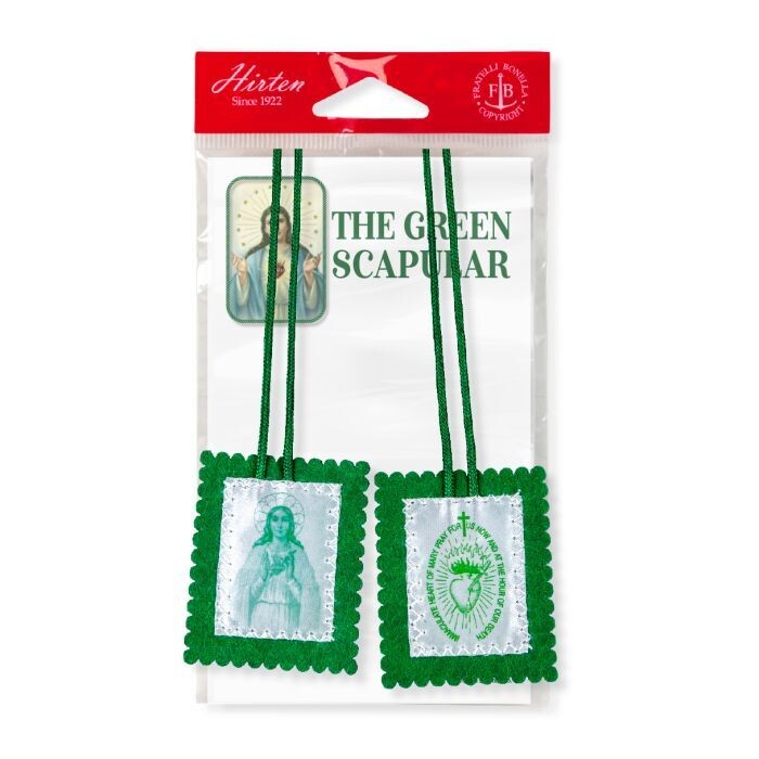 Plain Green Scapular Carded 1 1.4 x 2" 22" Cord