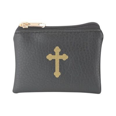 Black Calf-Grained Rosary Pouch