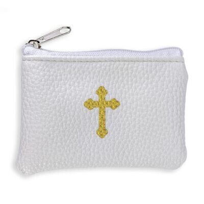 White Calf-Grained Rosary Pouch