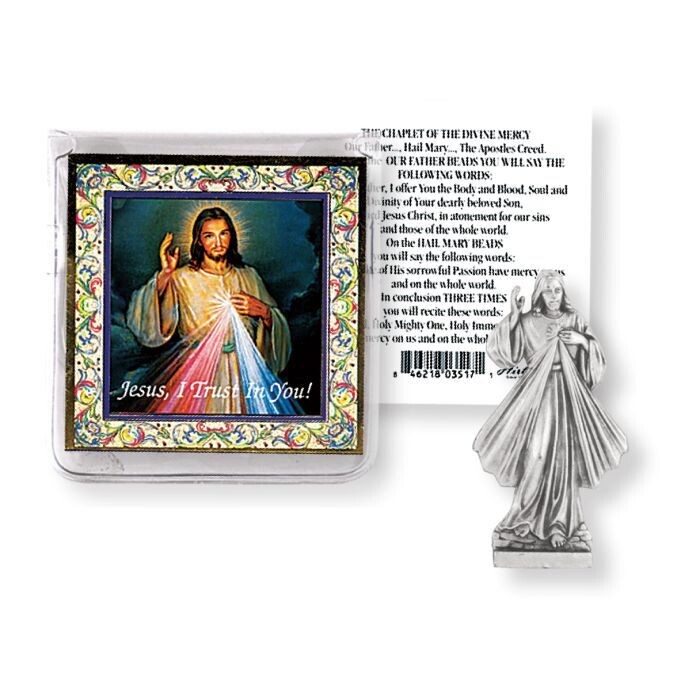 Divine Mercy Pocket Statue with Holy Card in a Clear Pouch