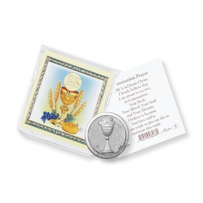 First Communion Pocket Coin With Holy Card in Clear Pouch