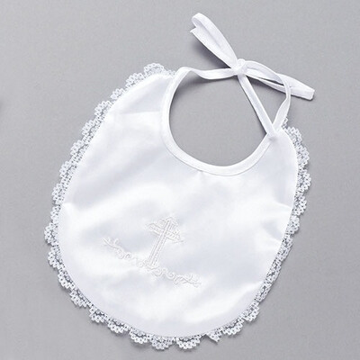 Satin Embroidered Baptismal Bib with Lace