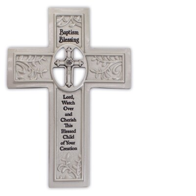 Silver Baptism Blessings Cross with Easel