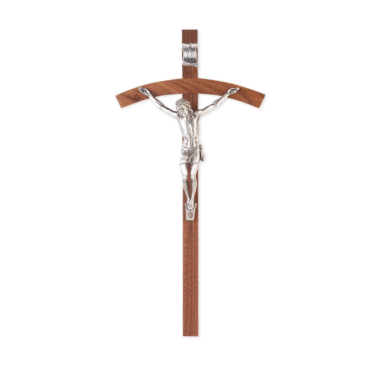10” Walnut Wood Papal Crucifix Silver Corpus 12P-10W3