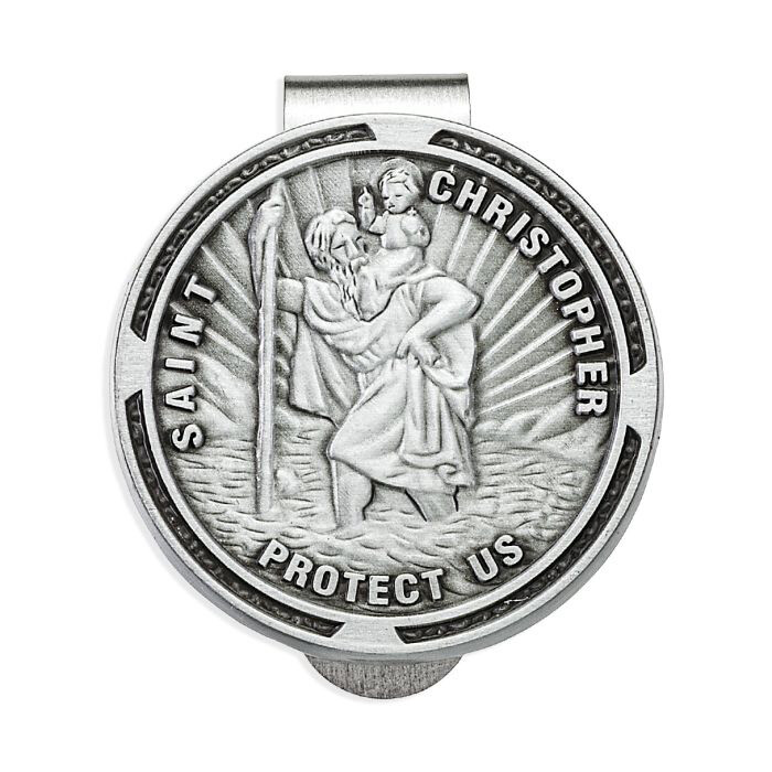 Pewter St Christopher Round Visor Clip