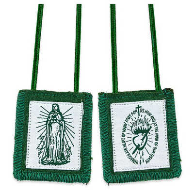 1 3/4" X 2" Immaculate Heart of Mary Genuine Green Wool Scapular.