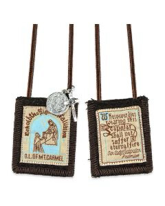 1 1/2" x 2" Our Lady of Mount Carmel Genuine Brown Wool Scapular with St. Benedict Medal and Crucifix