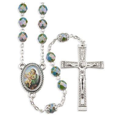 St Joseph Rosary 7mm Light Teal Alabaster Luster Bead Boxed