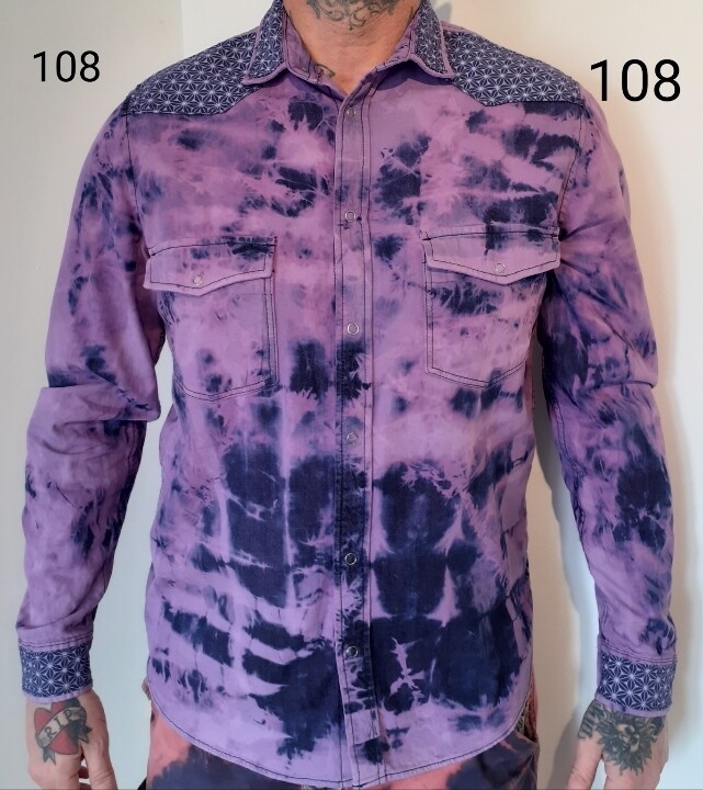 108 FLOWERS STREET ⚘ CHEMISE EN JEAN PURPLE FLOWER - UNISEXE - EXEMPLAIRE UNIQUE