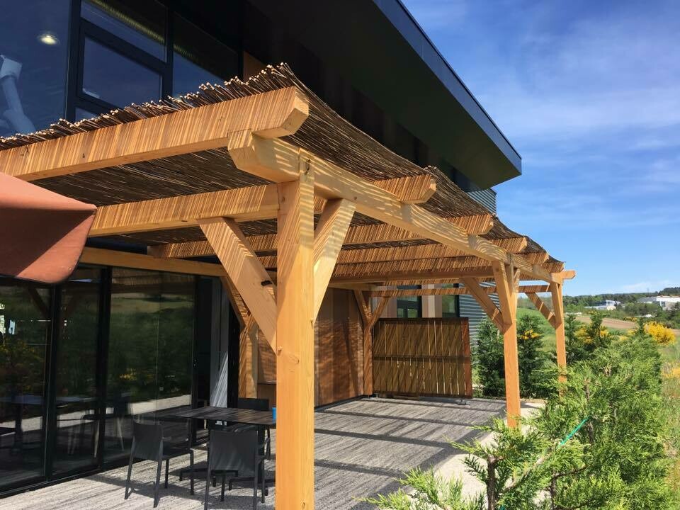 ​Pergolas en bois, pergolas bioclimatiques : lames en bois thermochauffées