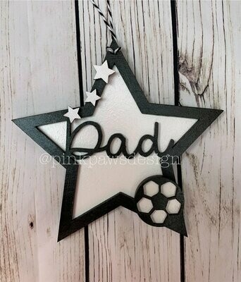 Star hanging decorations - football, beer, rugby, No.1, guitar, tools, angel wings