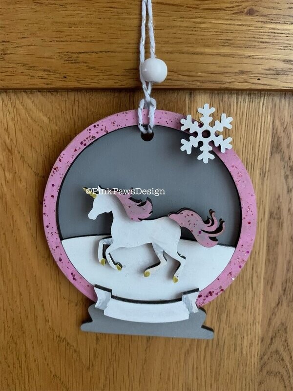 Unicorn snow globe hanging decoration