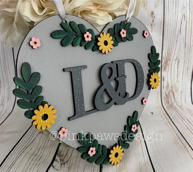 Personalised Floral Heart Initials Hanging