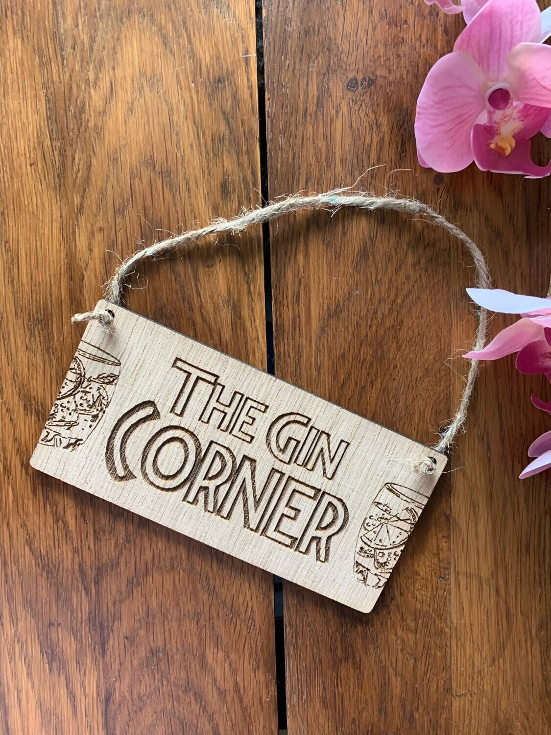 'The Gin Corner' engraved hanging decoration