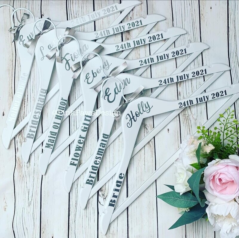 Personalised white wooden coat hanger