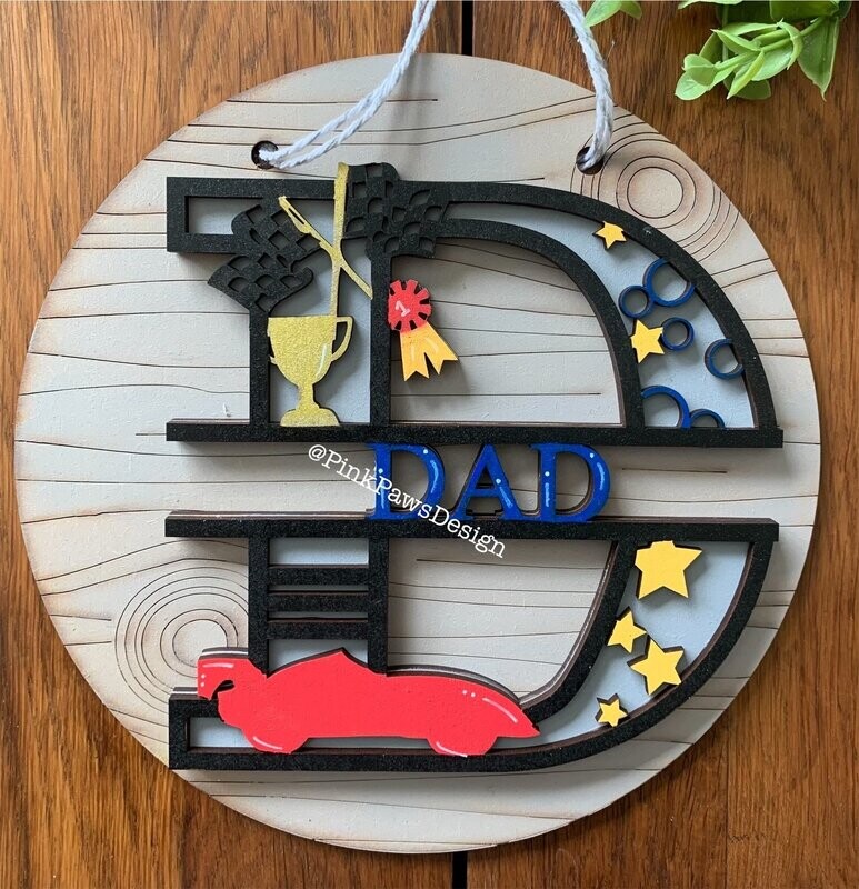 Racing Car themed D for 'Dad' plaque