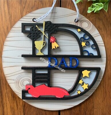 Racing Car themed D for 'Dad' plaque