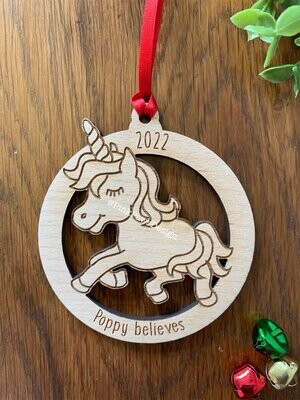 Personalised unicorn hanging decoration