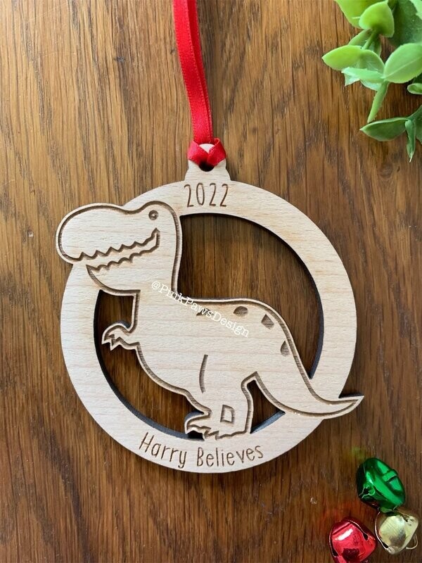 Personalised dinosaur hanging decoration