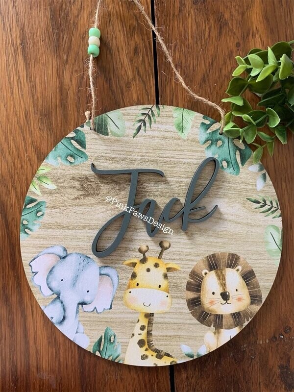 Personalised Circle Plaque - Zoo themed