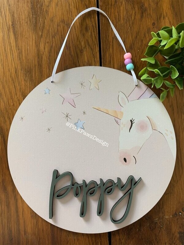 Personalised Circle Plaque - Unicorn themed